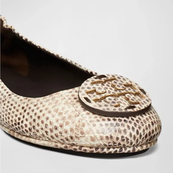 TORY BURCH Minnie Travel Ballet Snake Stamped Leather Logo Shoes