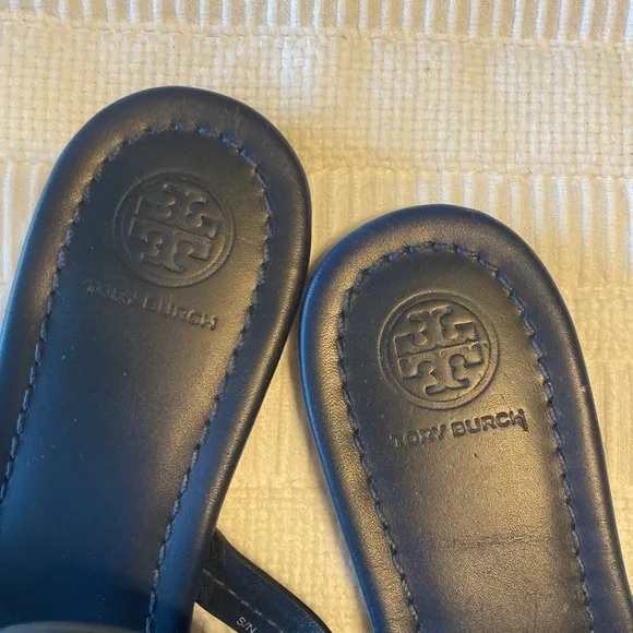 Tory Burch Navy Sandals with Rainbow Logo