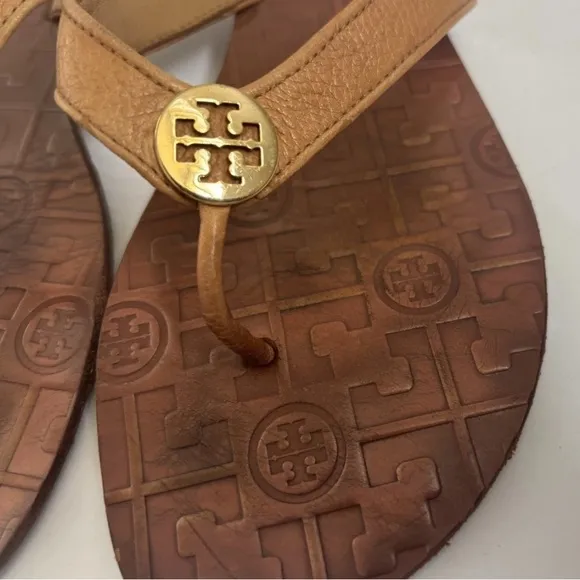 Tory Burch Sandals Leather Flip Flops Camel Tan Size 10