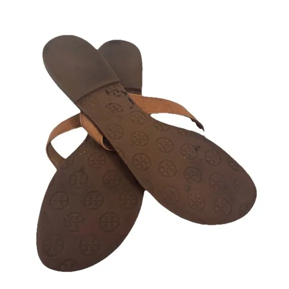 Tory Burch Sandals Leather Flip Flops Camel Tan Size 10