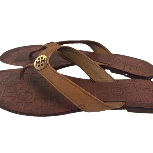 Tory Burch Sandals Leather Flip Flops Camel Tan Size 10
