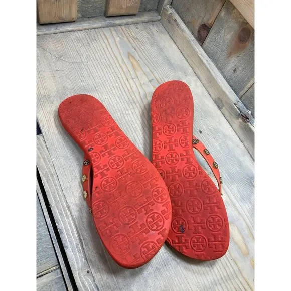 TORY Burch Sandals Womens US6 6.5 Orange Suede Thong Flip Flops Slip On Casual F