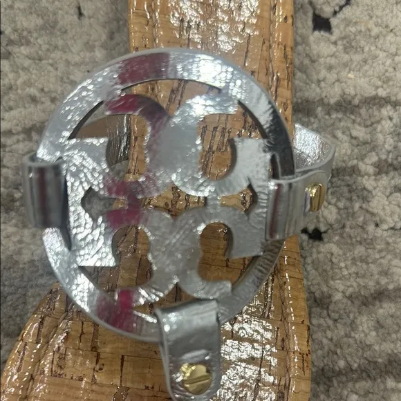 Tory Burch Silver and Cork Sandals