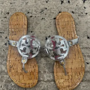Tory Burch Silver and Cork Sandals