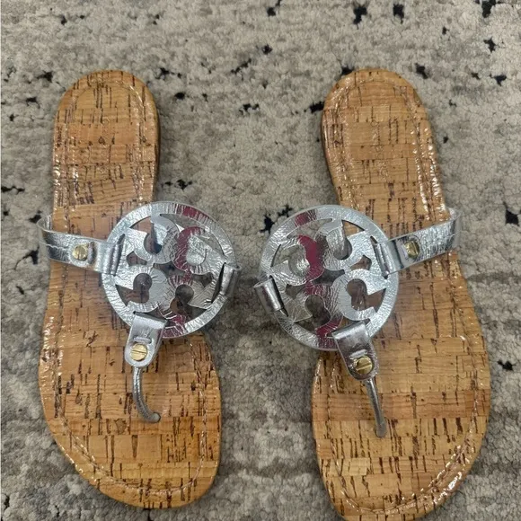 Tory Burch Silver and Cork Sandals