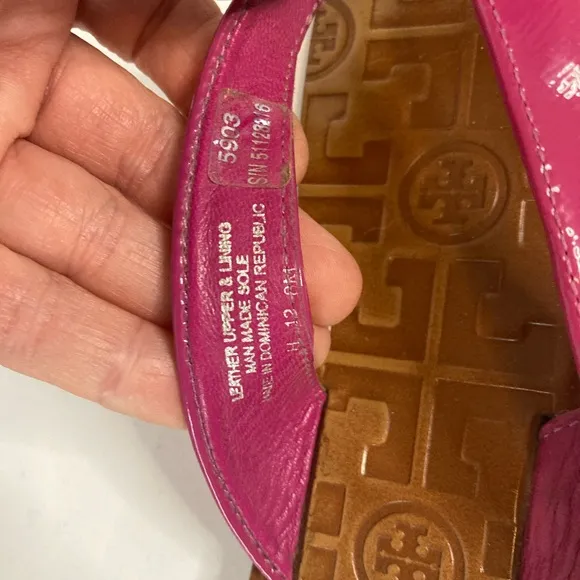 Tory Burch Thora Logo Flip Flops Sandals Shoes Womens Size 8 Pink Gold Leather