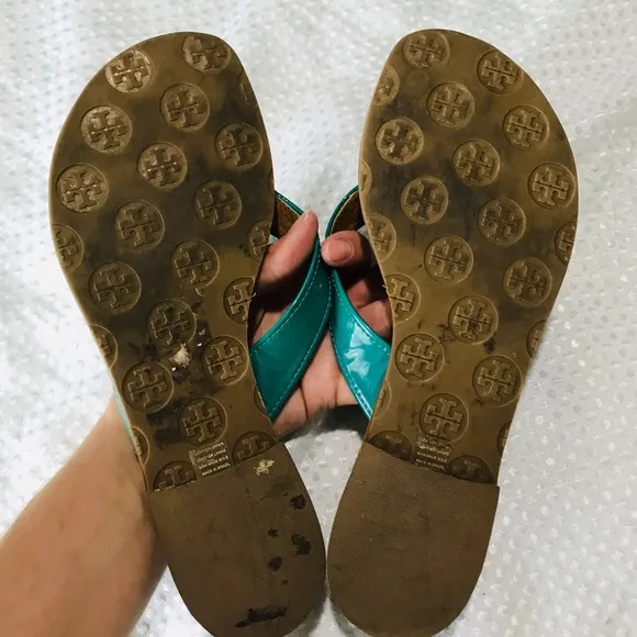 Tory Burch THORA Patent Flip Flops Sandals Shoes-turquoise Aqua  Lizard