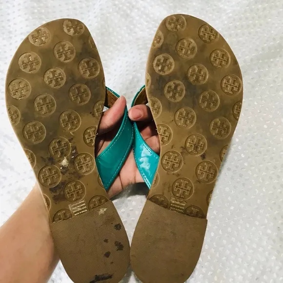Tory Burch THORA Patent Flip Flops Sandals Shoes-turquoise Aqua  Lizard