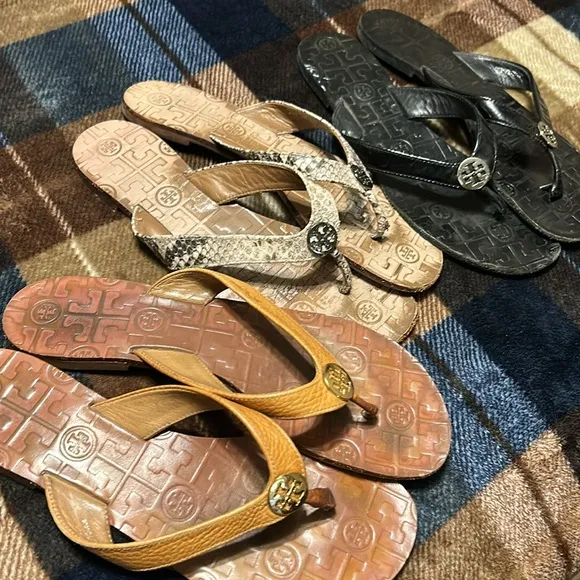 Tory Burch Women's Flip Flops - Black, Tan, and Cream All 3pairs