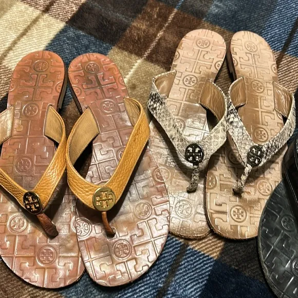Tory Burch Women's Flip Flops - Black, Tan, and Cream All 3pairs