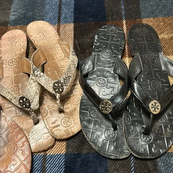 Tory Burch Women's Flip Flops - Black, Tan, and Cream All 3pairs