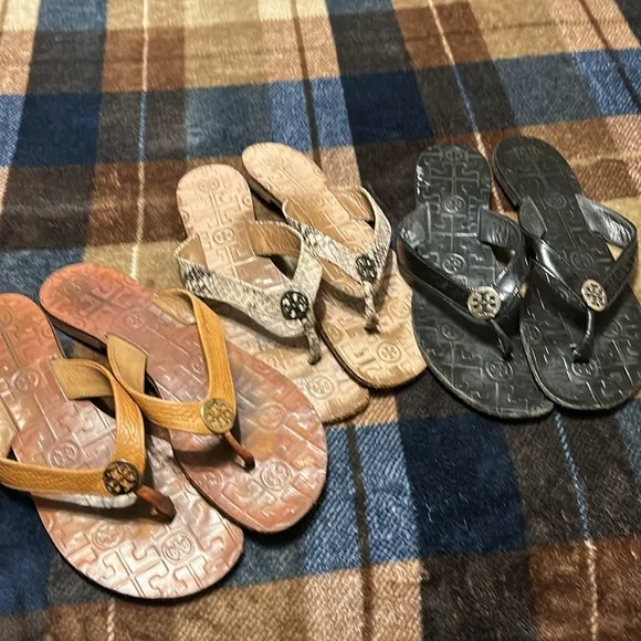Tory Burch Women's Flip Flops - Black, Tan, and Cream All 3pairs
