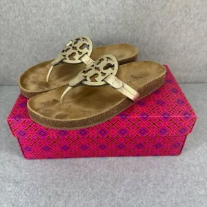 Tory Burch Miller Cloud Metallic Goat Leather Cork Sandals Size 9 Flip Flops