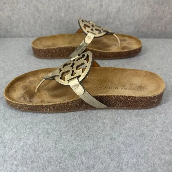 Tory Burch Miller Cloud Metallic Goat Leather Cork Sandals Size 9 Flip Flops