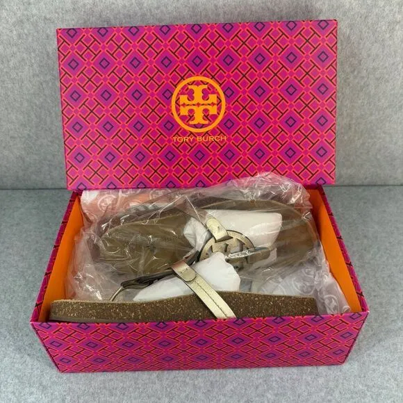 Tory Burch Miller Cloud Metallic Goat Leather Cork Sandals Size 9 Flip Flops