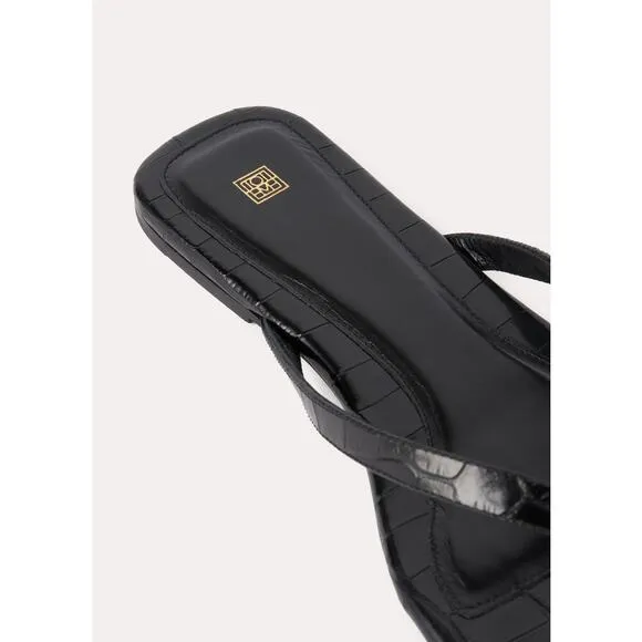 Toteme Croc Embossed Flip Flop Sandals in Black 37