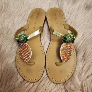 Trina Turk crystal bling pineapple flip flop sandals sz 8