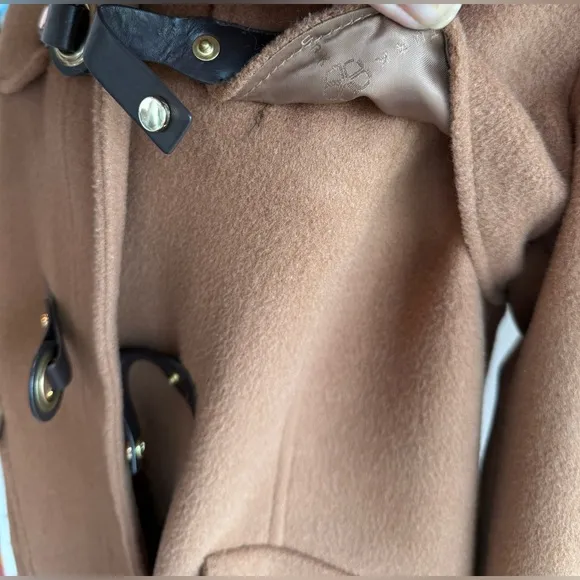 Trina Turk Wool Coat Size 6 Elizabeth Toggle Closure Coyote Fur Hood Camel Brown