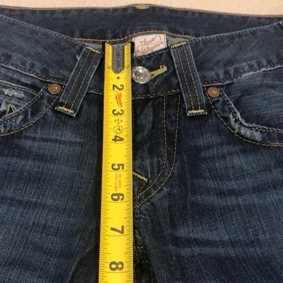 TRUE RELIGION BOBBY FIVE POCKET FLARED LEG DISTRESSED JEANS BLUE SIZE 28