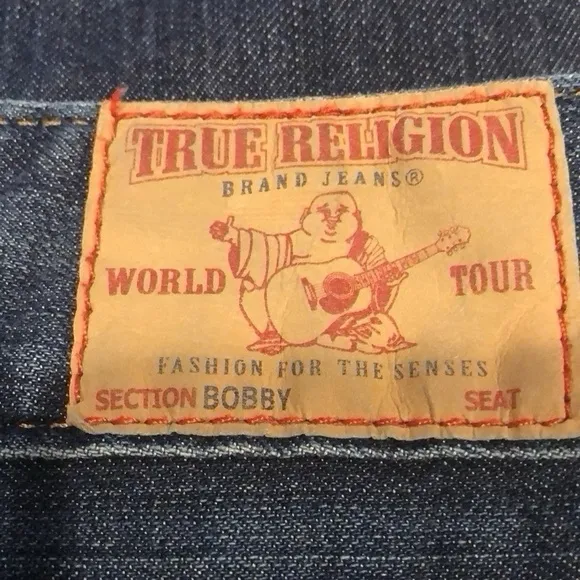 TRUE RELIGION BOBBY FIVE POCKET FLARED LEG DISTRESSED JEANS BLUE SIZE 28