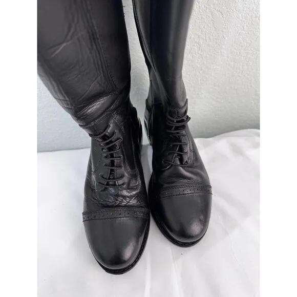 TuffRider Black Leather Tall Equestrian Boots Zipper Lace-Up Horse English