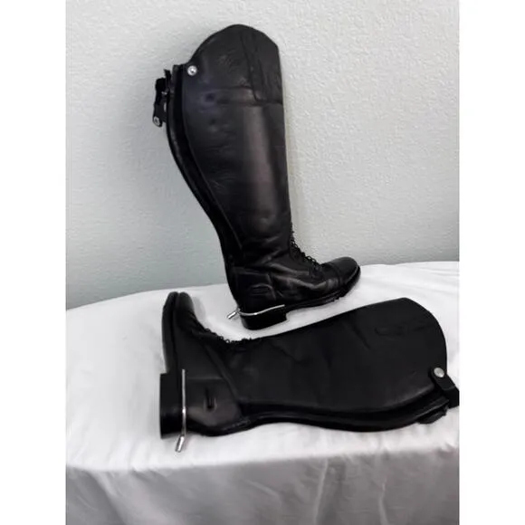 TuffRider Black Leather Tall Equestrian Boots Zipper Lace-Up Horse English