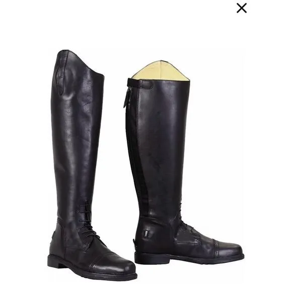TuffRider Black Leather Tall Equestrian Boots Zipper Lace-Up Horse English