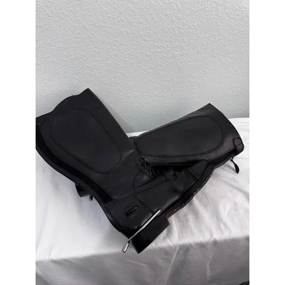 TuffRider Black Leather Tall Equestrian Boots Zipper Lace-Up Horse English