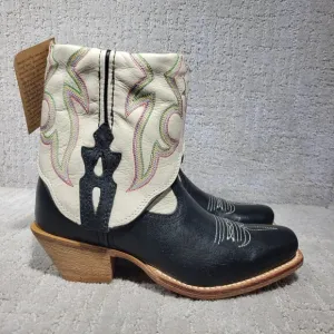 Twisted X Women's Size 5.5B White Black Leather Fold Over Ankle Boots WSOC 001