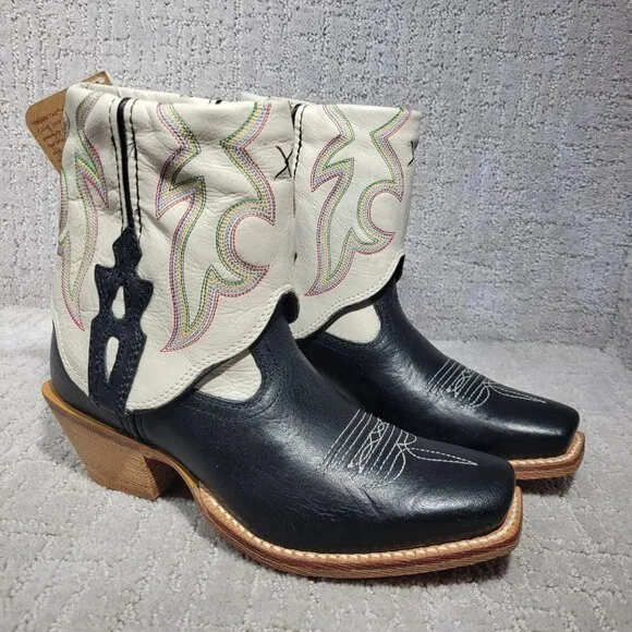 Twisted X Women's Size 5.5B White Black Leather Fold Over Ankle Boots WSOC 001