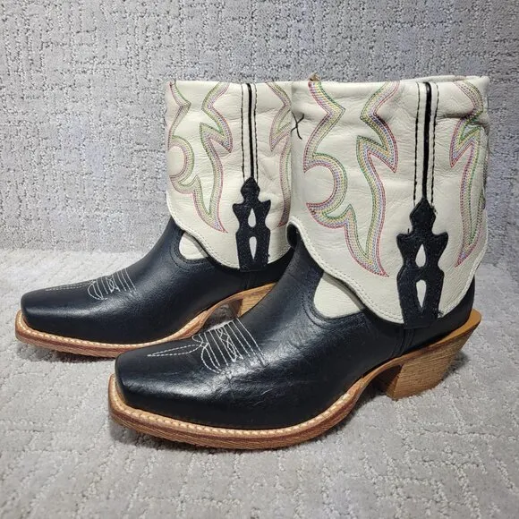 Twisted X Women's Size 5.5B White Black Leather Fold Over Ankle Boots WSOC 001