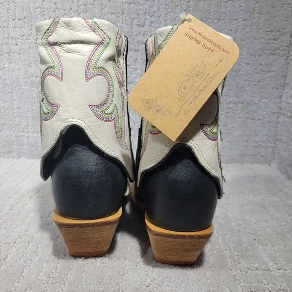 Twisted X Women's Size 5.5B White Black Leather Fold Over Ankle Boots WSOC 001