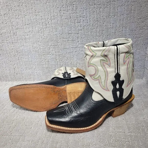 Twisted X Women's Size 5.5B White Black Leather Fold Over Ankle Boots WSOC 001