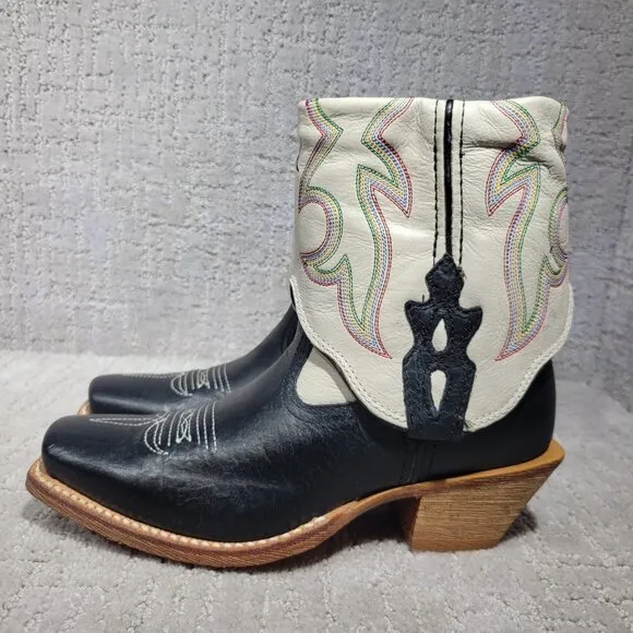 Twisted X Women's Size 5.5B White Black Leather Fold Over Ankle Boots WSOC 001
