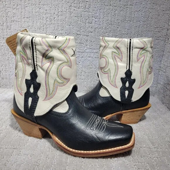Twisted X Women's Size 5.5B White Black Leather Fold Over Ankle Boots WSOC 001