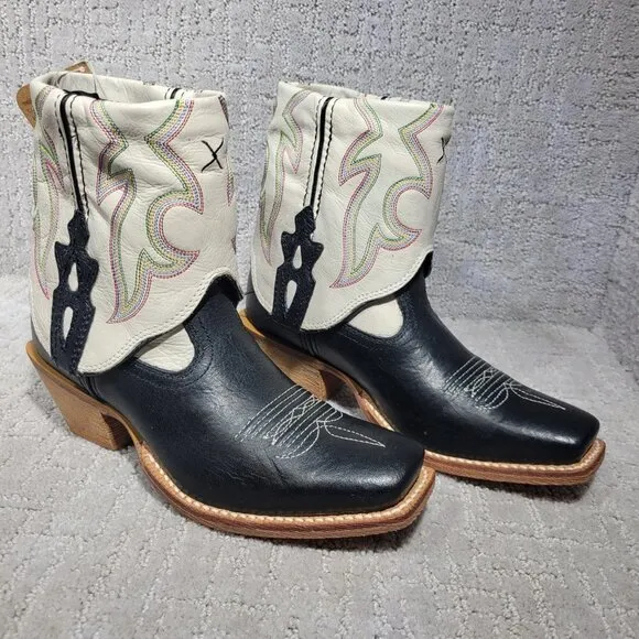 Twisted X Women's Size 5.5B White Black Leather Fold Over Ankle Boots WSOC 001