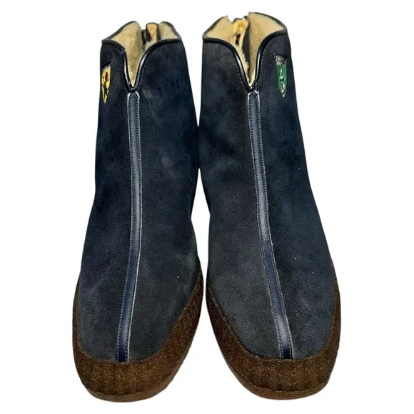 Tyrol Vintage RARE Women’s Size 7 Blue Suede Sherpa Lined Embroidered Flag Boots