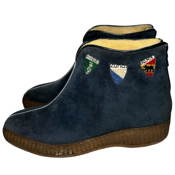 Tyrol Vintage RARE Women’s Size 7 Blue Suede Sherpa Lined Embroidered Flag Boots