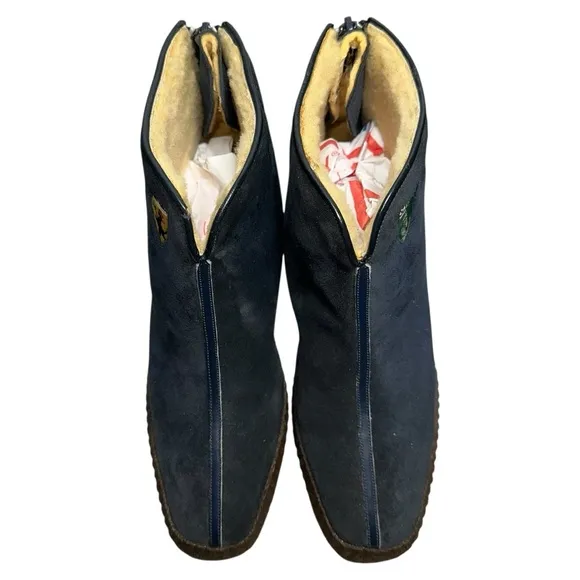 Tyrol Vintage RARE Women’s Size 7 Blue Suede Sherpa Lined Embroidered Flag Boots