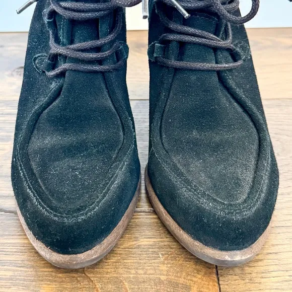 UGG Australia Analise Black Suede Ankle Booties Chunky Heel Lace Up Sheepskin 7