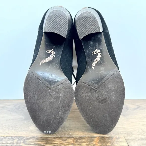 UGG Australia Analise Black Suede Ankle Booties Chunky Heel Lace Up Sheepskin 7