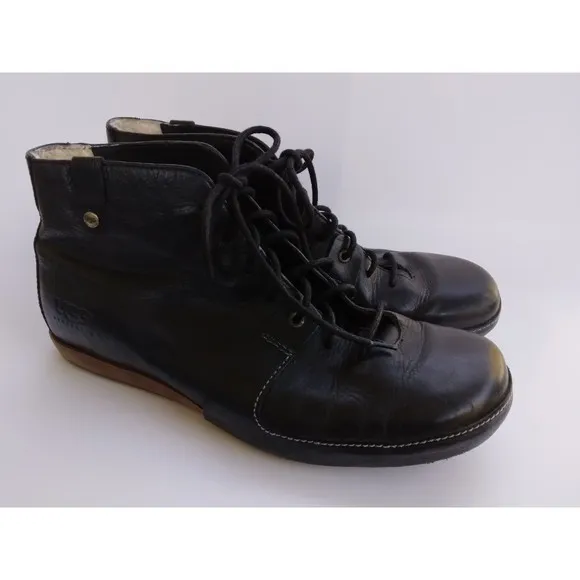 Ugg Australia Mens 5554 Black Leather Round Toe Lace Up Ankle Boots Size 14