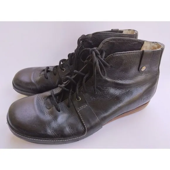 Ugg Australia Mens 5554 Black Leather Round Toe Lace Up Ankle Boots Size 14