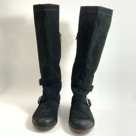 UGG Boots Size 7M Black Tall Two Toned Leather Cydnee Lined Distressed