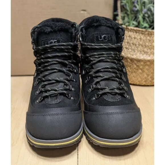 UGG Brecken Waterproof Black Leather &amp; Suede Lace-Up Boots Women's Size 9 *NEW*