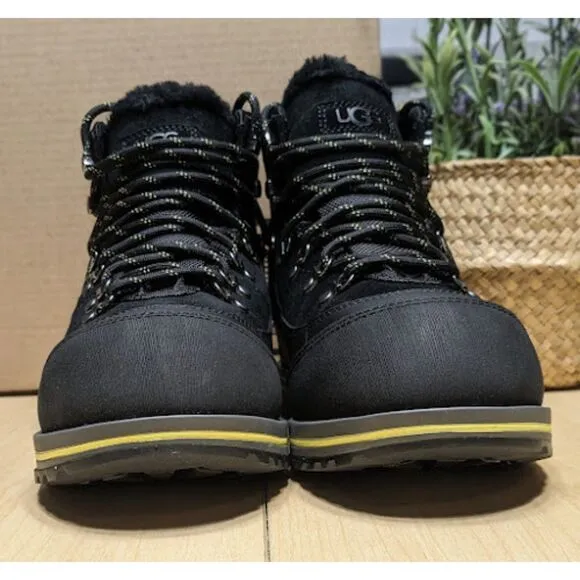 UGG Brecken Waterproof Black Leather &amp; Suede Lace-Up Boots Women's Size 9 *NEW*