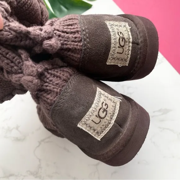 UGG Brown Argyle Sweater Knit Sock Boots 7