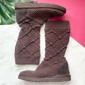 UGG Brown Argyle Sweater Knit Sock Boots 7