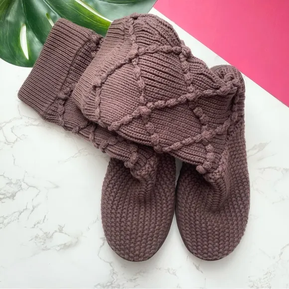 UGG Brown Argyle Sweater Knit Sock Boots 7