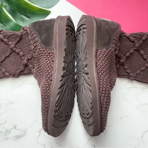 UGG Brown Argyle Sweater Knit Sock Boots 7